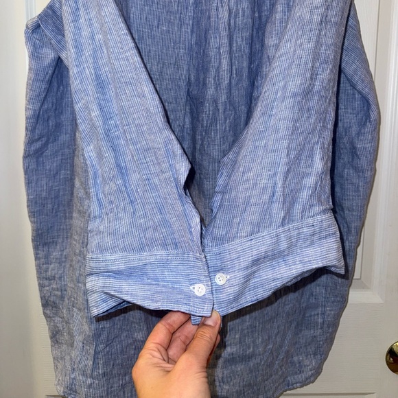 ZARA Oversized Button-Up Shirt - Blue/White Striped - 100% Linen - Size L - Picture 6 of 9